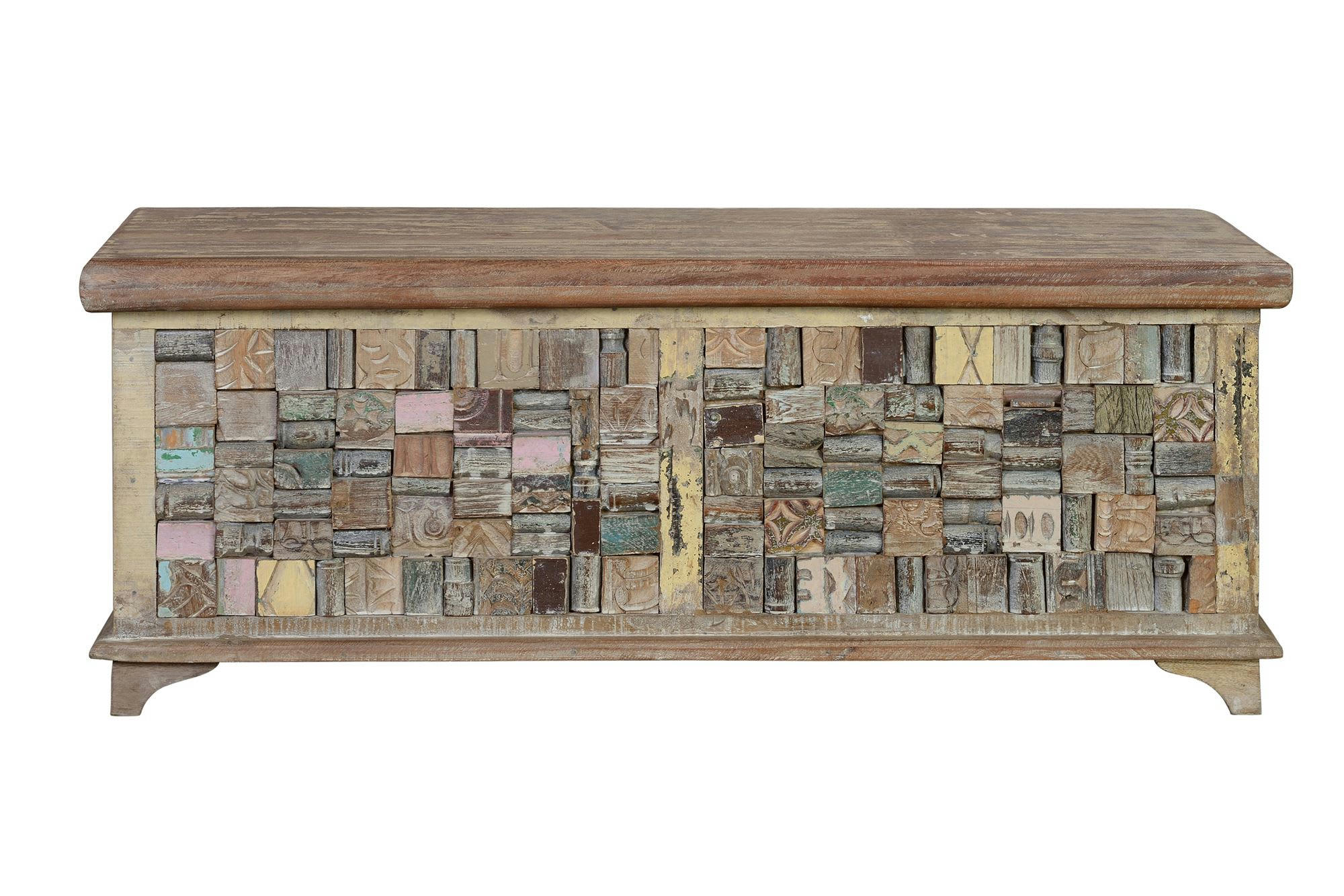 - Coffre mélange bois de manguier et recyclé finition multicolore