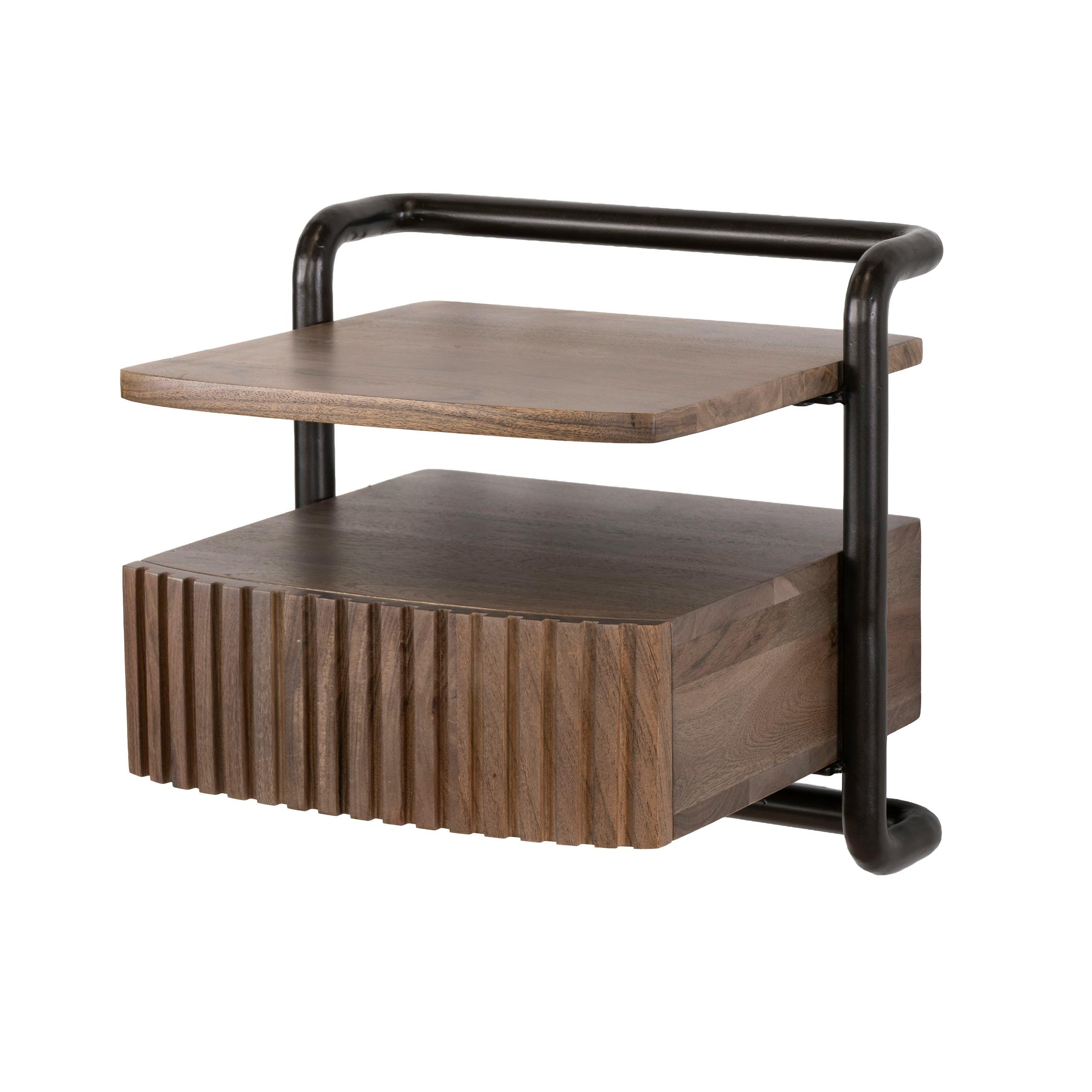 Table de chevet suspendue bois foncé 1 tablette 1 tiroir NAKO
