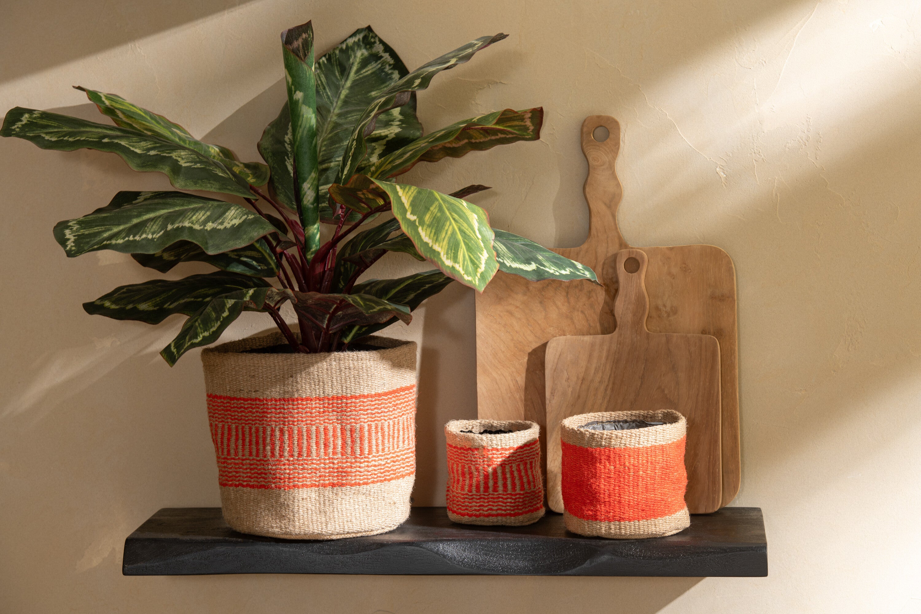J-Line mand Rond + Band - jute - naturel oranje - large - 2