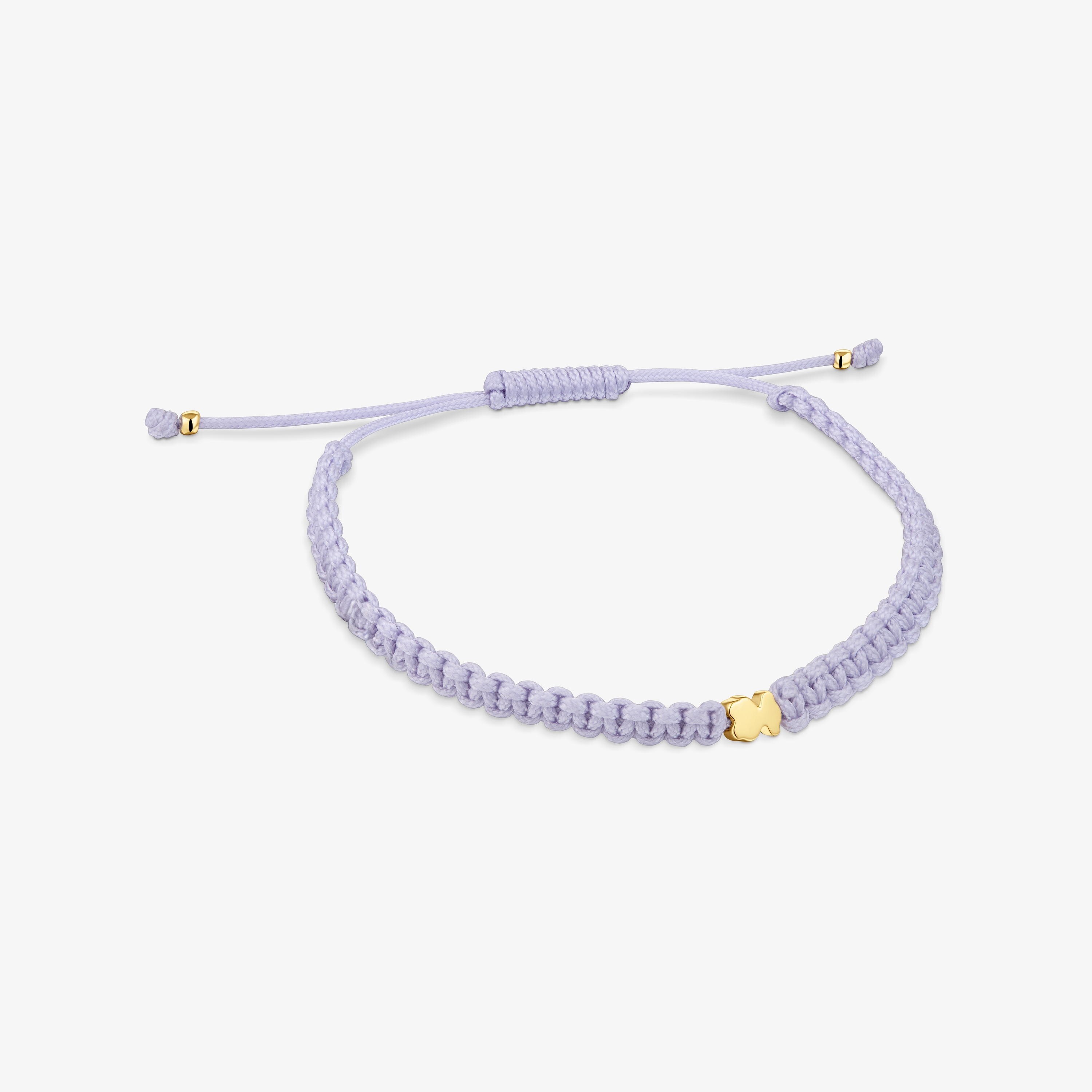Pulsera oso con baño de oro 18 kt sobre plata y nylon malva TOUS Motivos