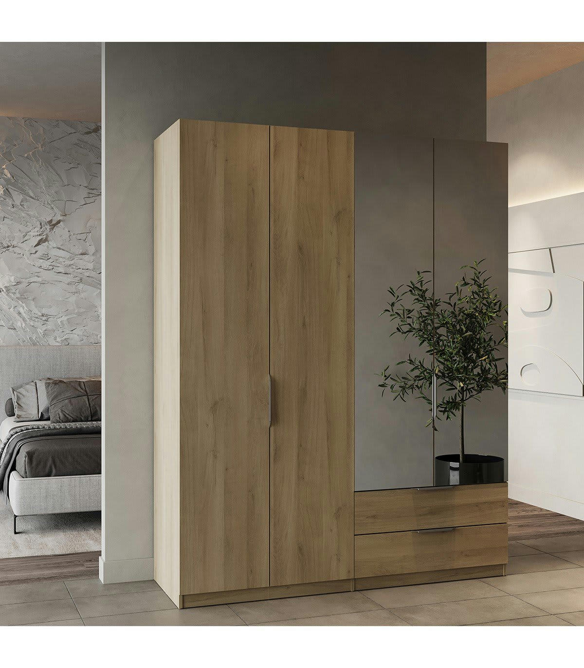 GHOST - Armoire 4 portes, 2 tiroirs et 2 miroirs - L157,3 cm