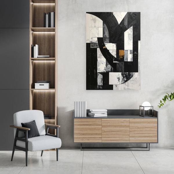 Obraz do salonu biura loftu, Geometryczne formy abstrakcja czarno 20x30