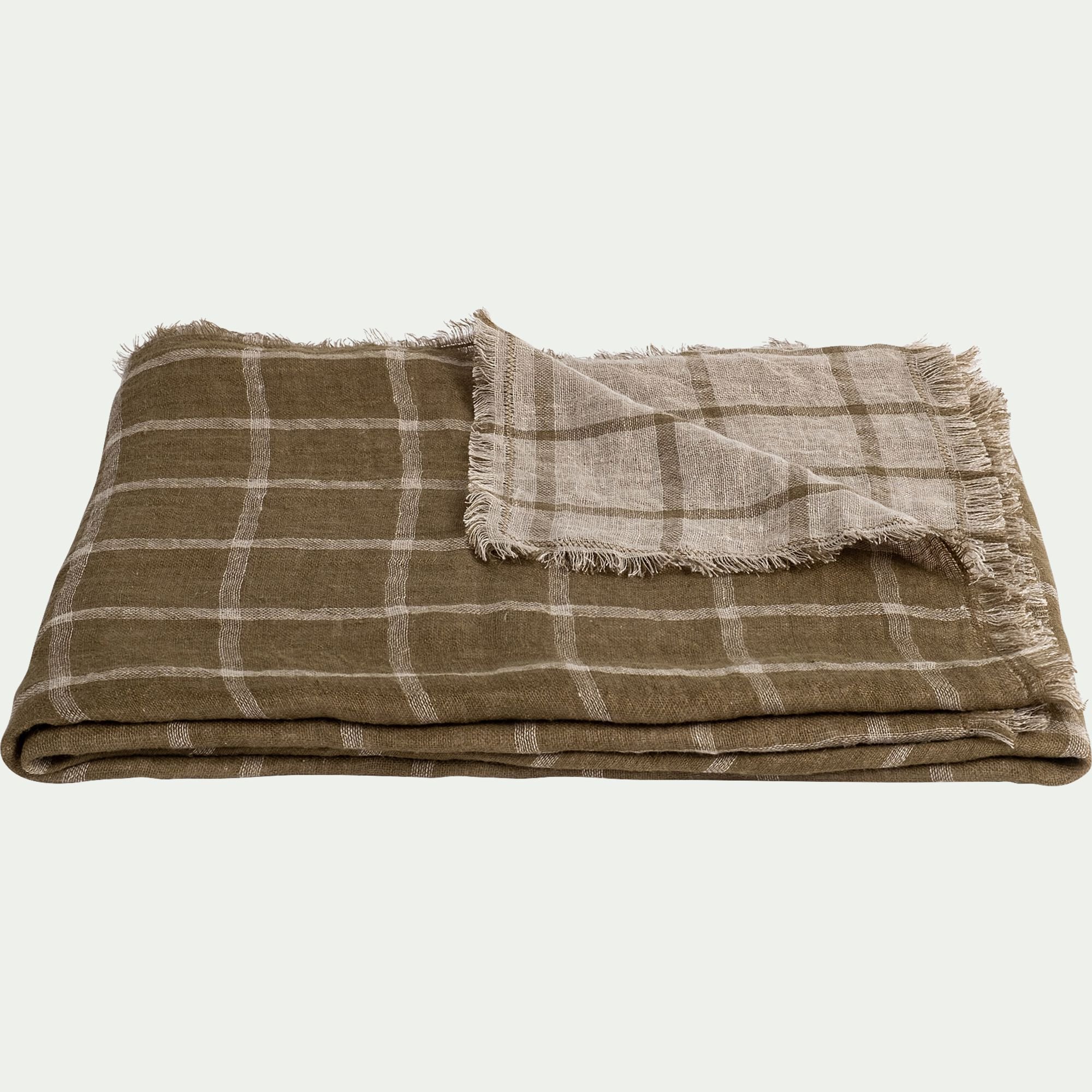 VALBEL - Plaid à carreaux en lin lavé 130x170cm - vert