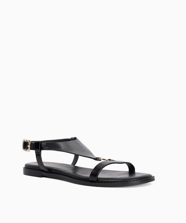 Laith Black - Flat Leather T-Bar Sandals
