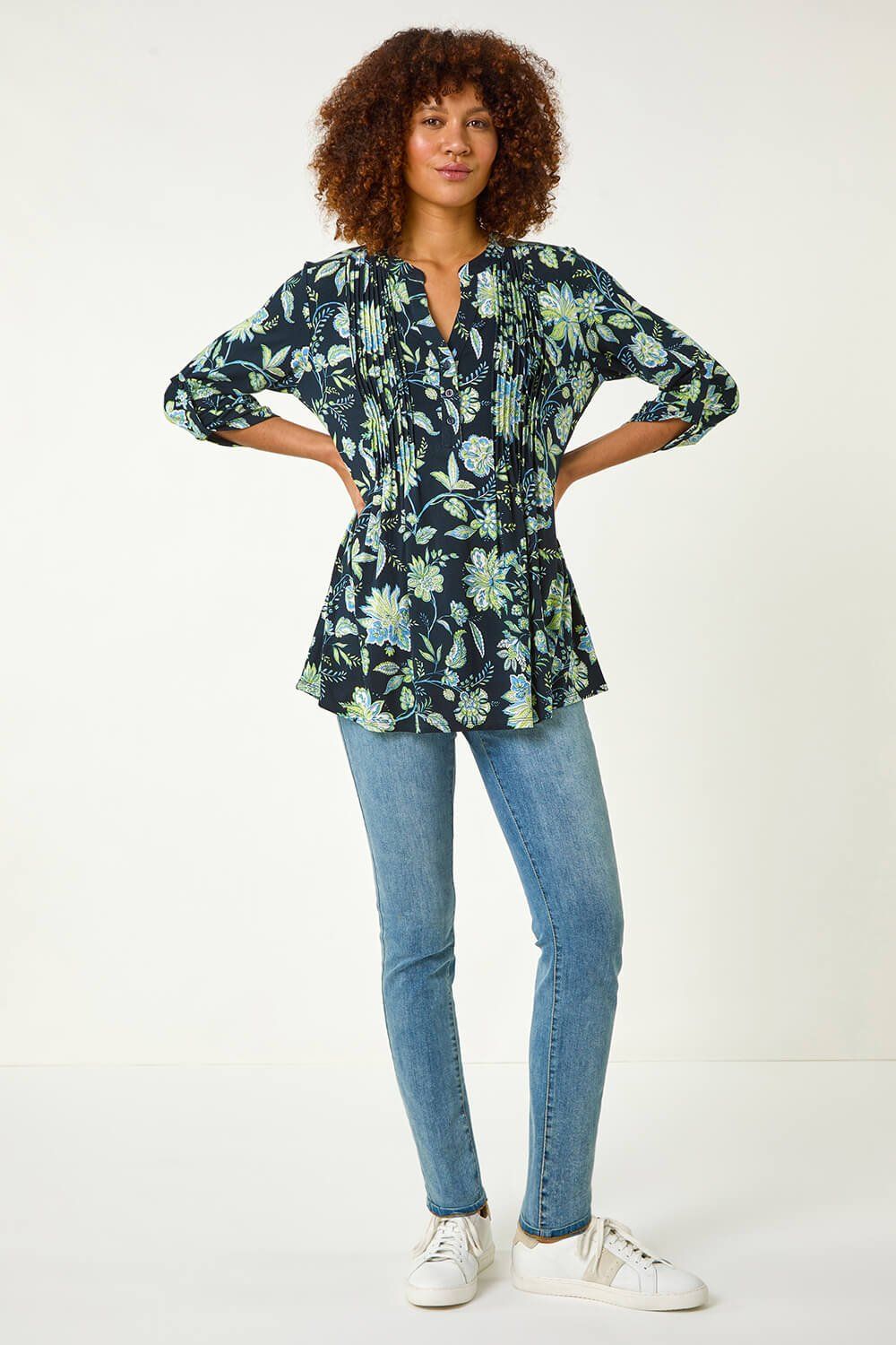 Roman Floral Print Pintuck Shirt