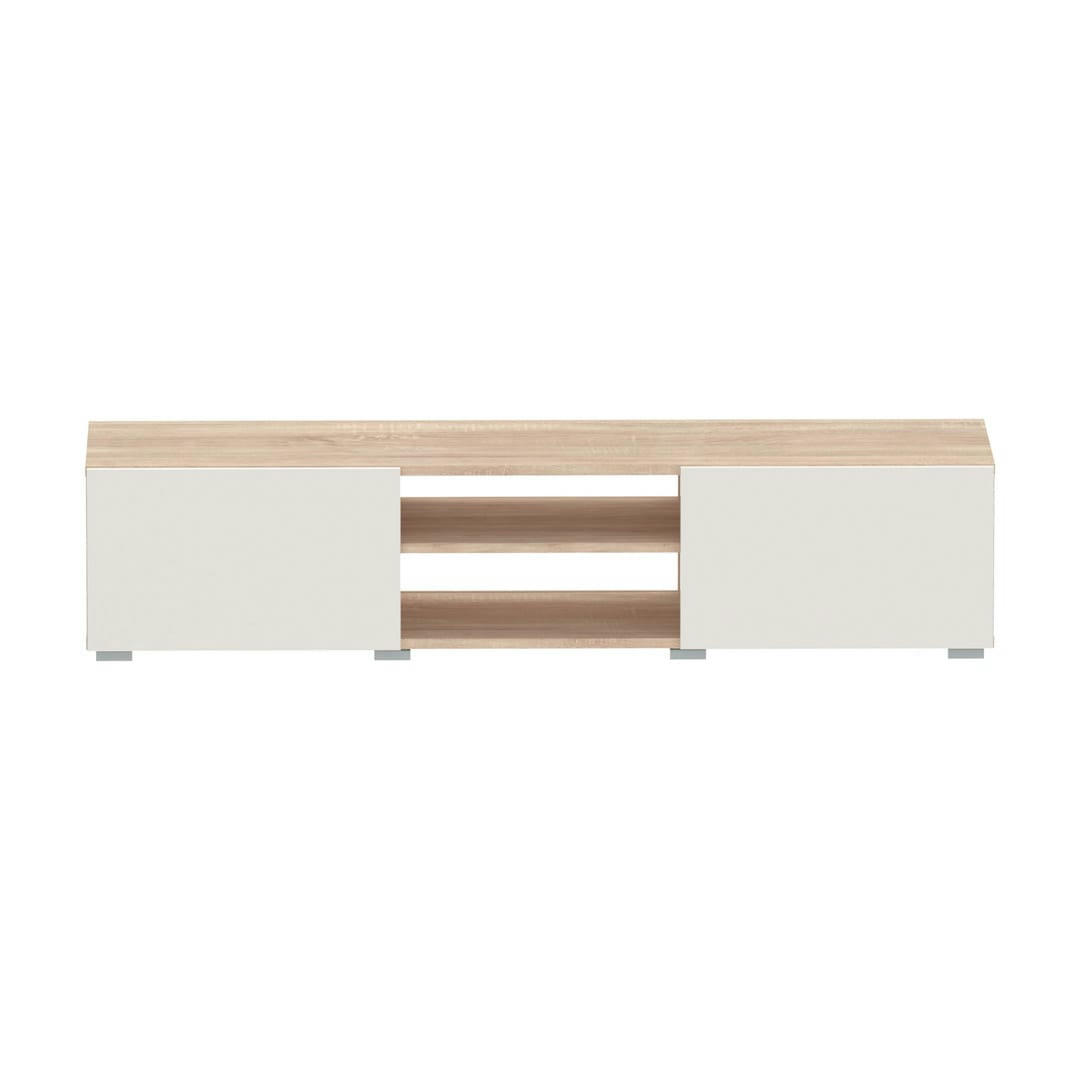 PODIUM - Meuble TV effet bois chêne et beige clair