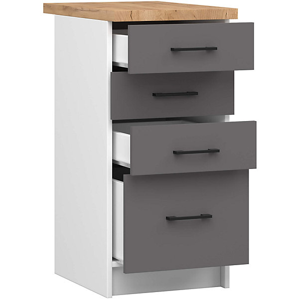 Armoires de cuisine basse AKORD S40 OLIWIA Blanc 40 cm 4 tiroirs façade Gris Graphite 40x46x85 cm