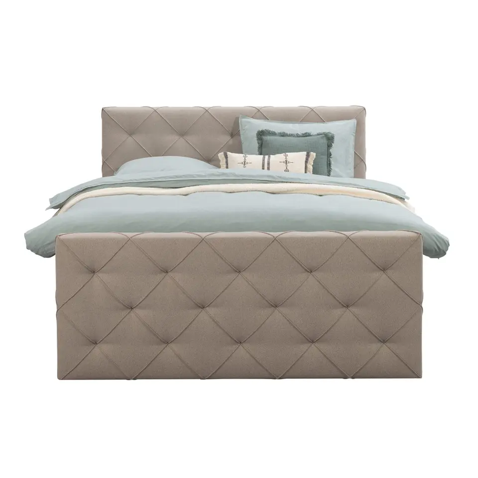Boxspring met opbergruimte en voetbord Liv geruit - beige - 180x200cm