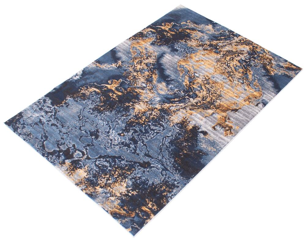 ECARPET Sky Marble Indoor Area Rug, Blue/Gold, Assorted Sizes