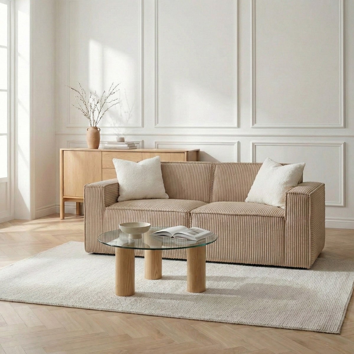 Sofa modułowa LYKKE 2-osobowa beżowa piankowa sztruksowa 190x88x73 cm