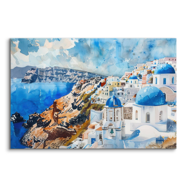 Obraz Akwarelowy Krajobraz Santorini 30x20cm