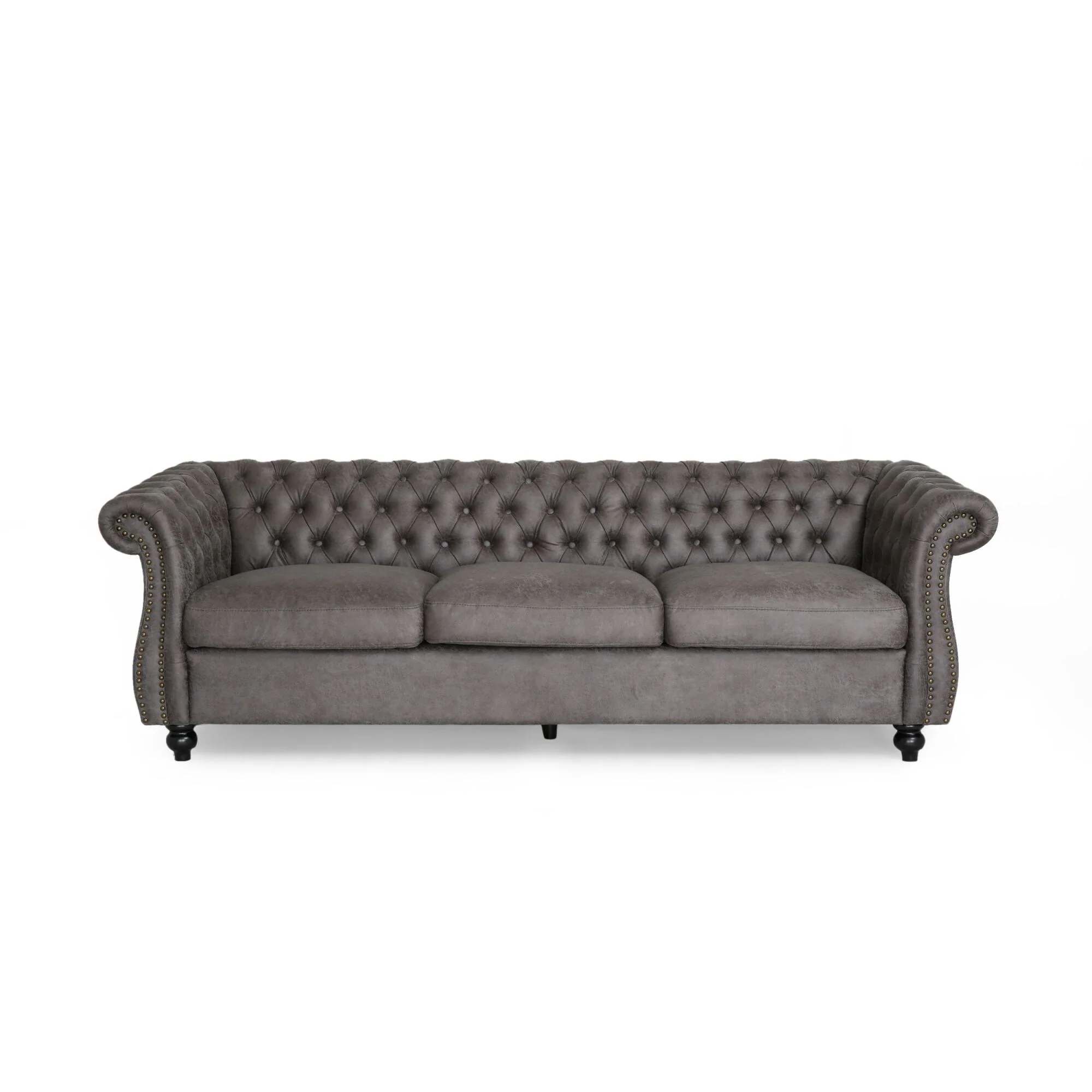 Slate Chesterfield 84.75 Button Tufted Upholstered 3-seater Sofa with Nailheads and Wood Legs for Living Room
