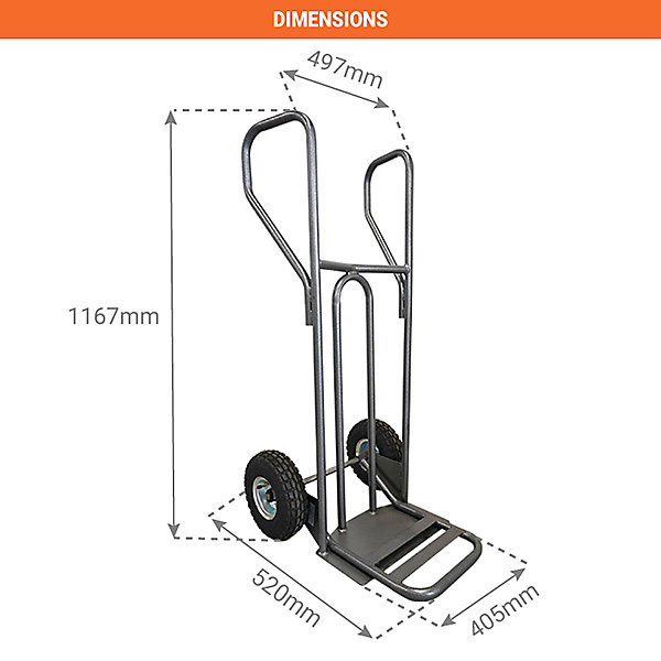 Diable - Pelle fixe 238x405mm - charge 250kg - Roues pneumatiques - DVPF2-RG-BR
