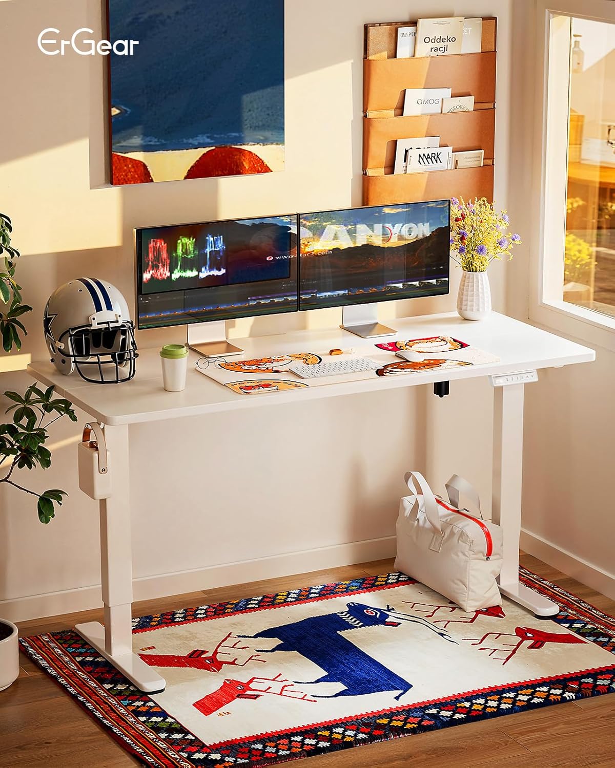 ErGear Height Adjustable Electric Standing Desk, 71 x 30 Inches Sit Stand up Desk, Memory Computer Home Office Desk, White