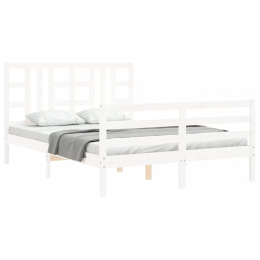 NNEVL Bed Frame with Headboard White 137x187 cm Double Solid Wood