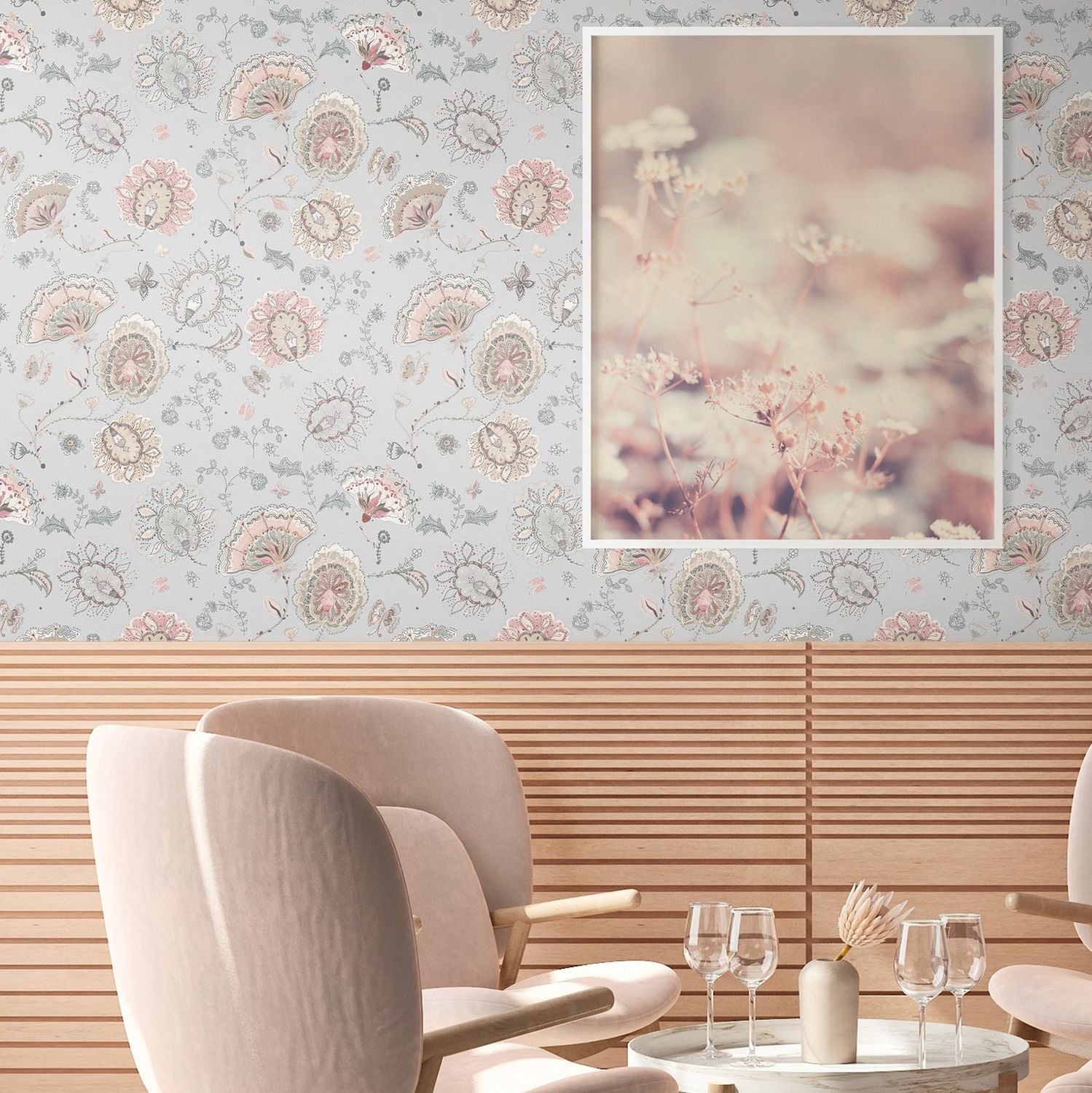 Livingwalls behang bloemmotief grijs, roze en beige - 53 cm x 10.05 m - AS-388993