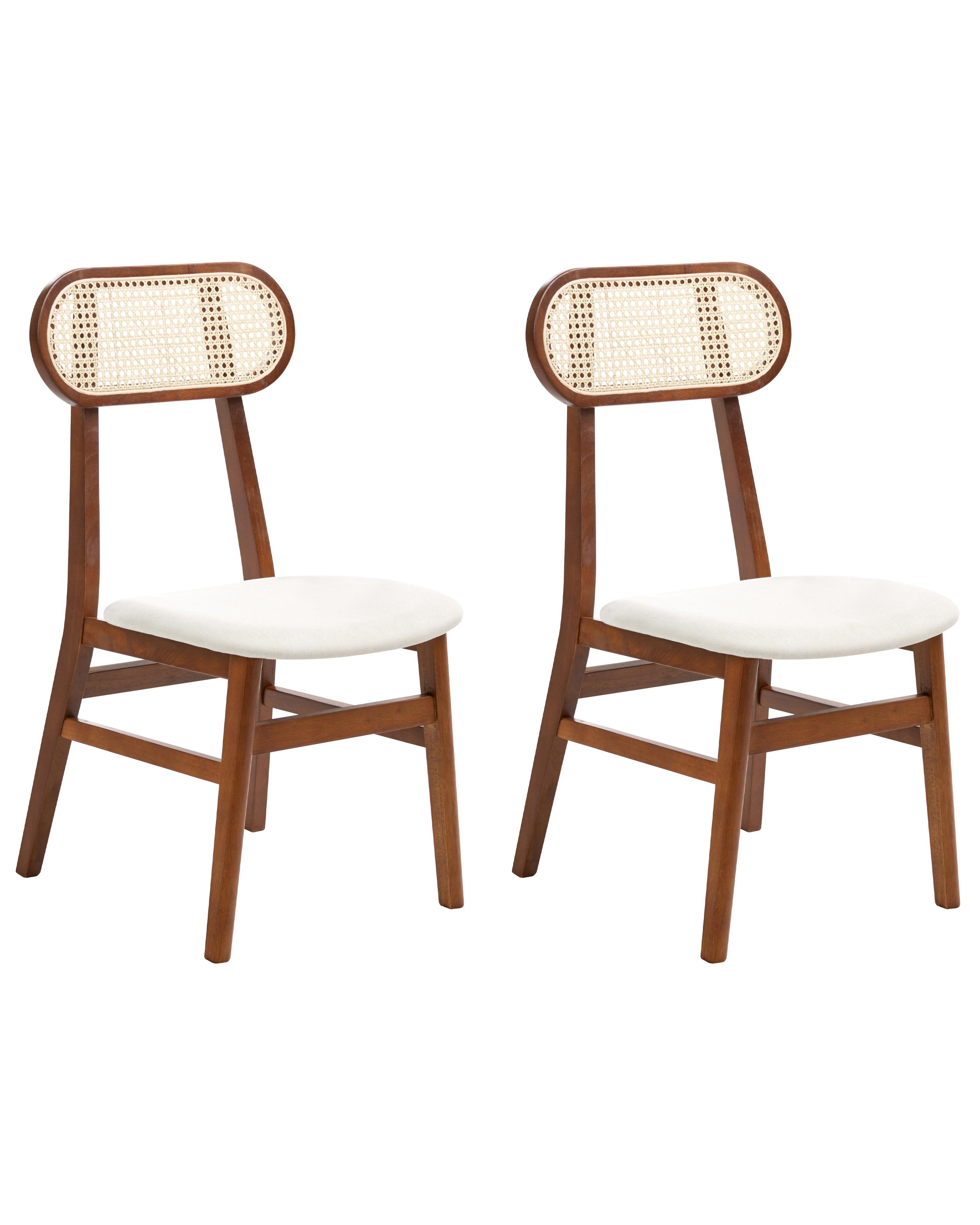 Set of 2 Dining Chairs FALLON Wood Brown/ Light Beige