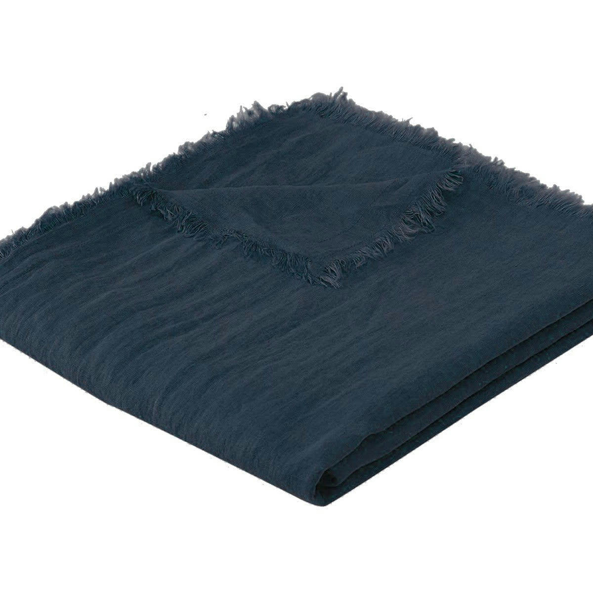 HORTENSE - Jeté de lit grand modèle lin lavé  180x260 bleu indigo