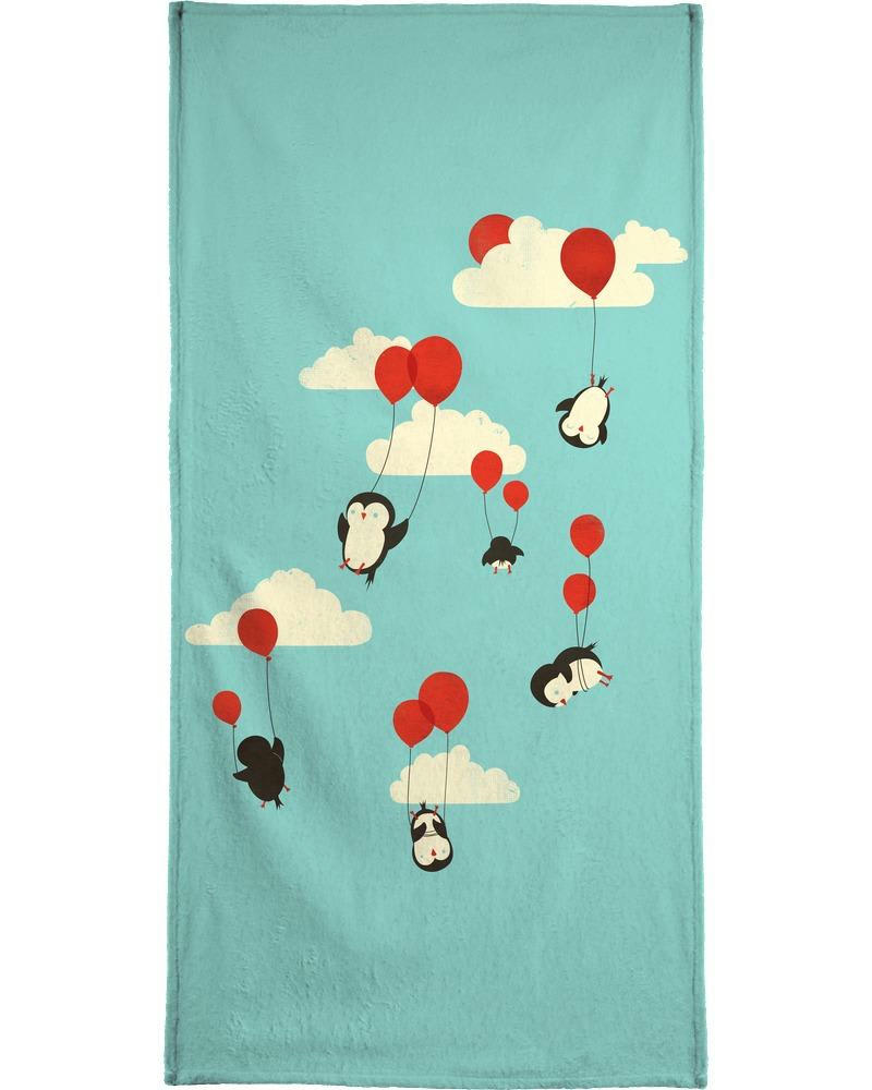 WE FLY - Serviette de plage en éponge-velours en blanc & bleu 90x180