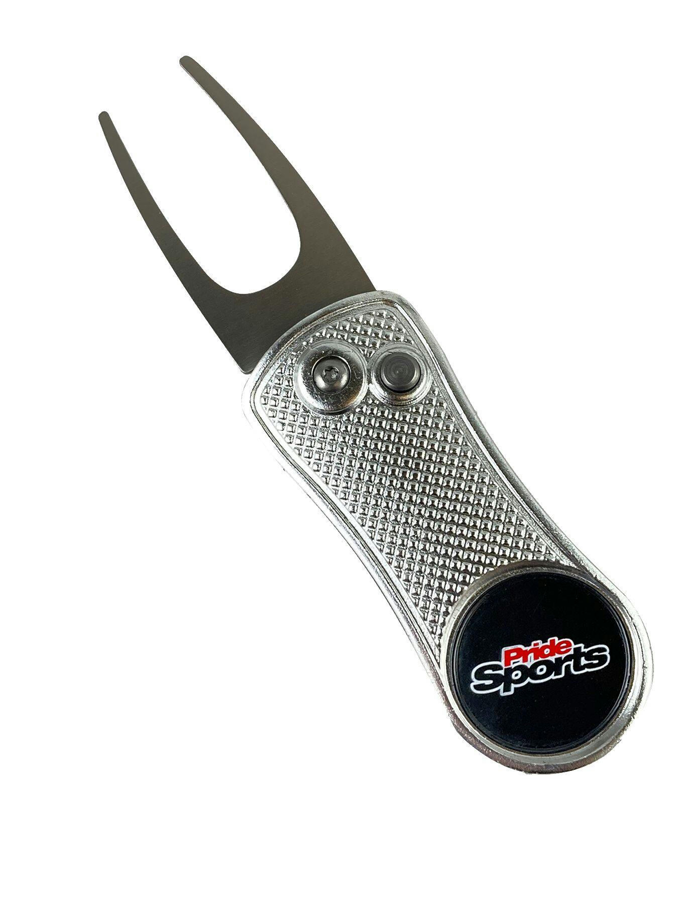 Pride Flip Divot Tool with 2-Prong Repairing Mechanism, Silver, One-Size