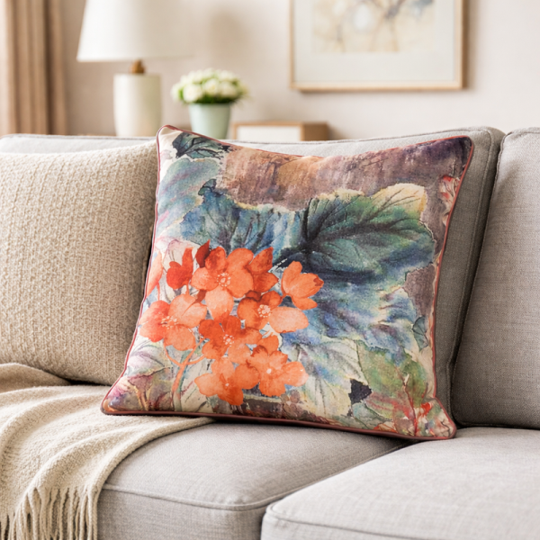 Poszewka 60x60 Chloe kwiaty brązowa ruda welurowa