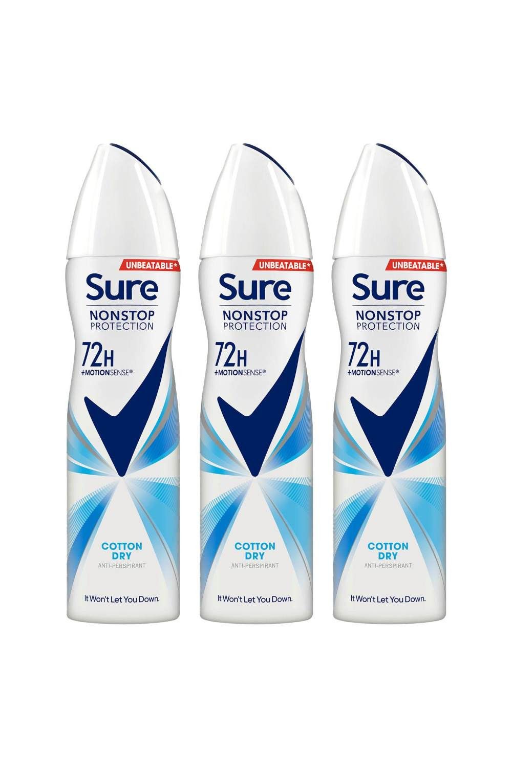 Sure Women 'Anti-Perspirant' 72H Protection Deo Cotton Dry, 3x150ml
