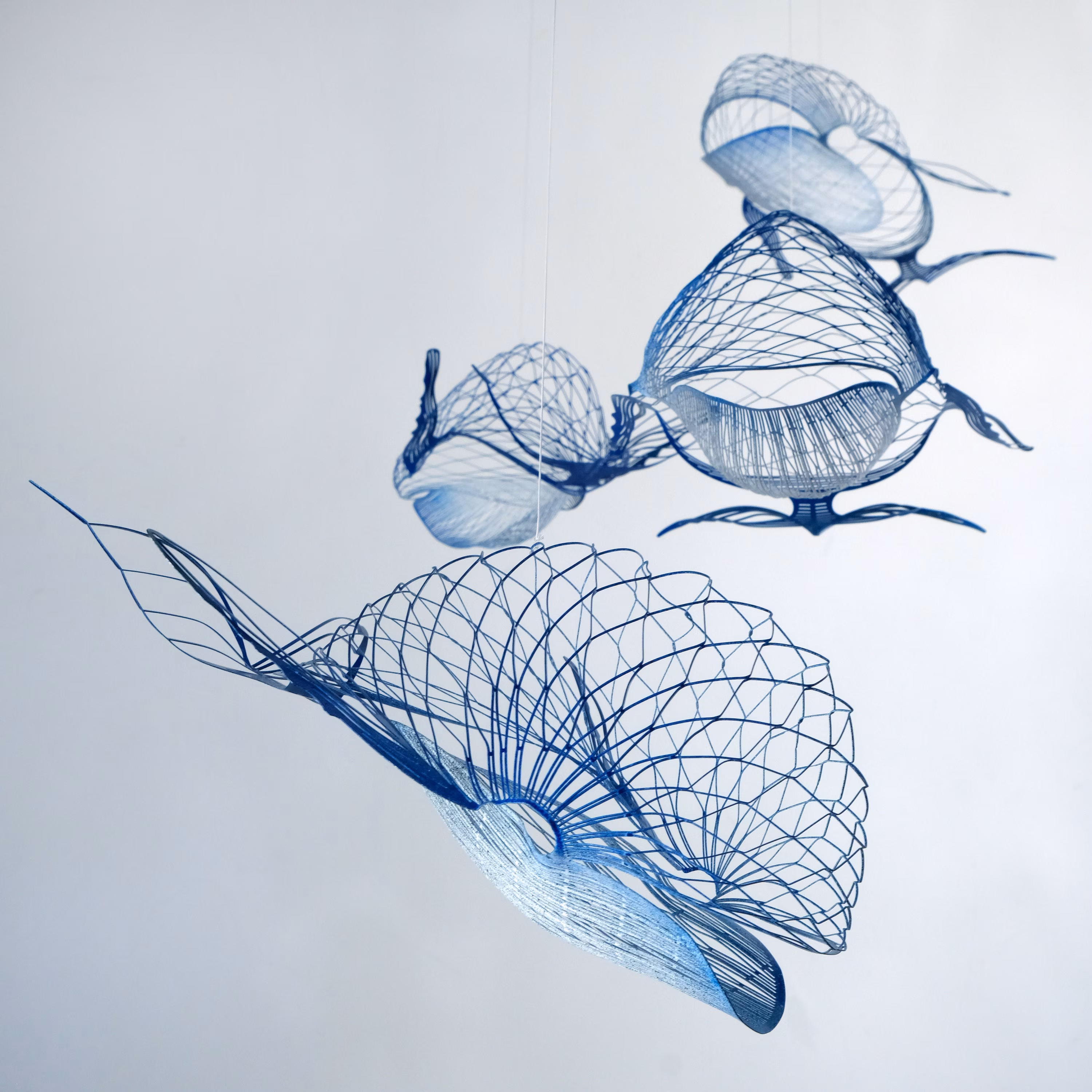 Handcrafted 4-Whale Kinetic Sculpture, Stainless Steel Adult Art Mobile