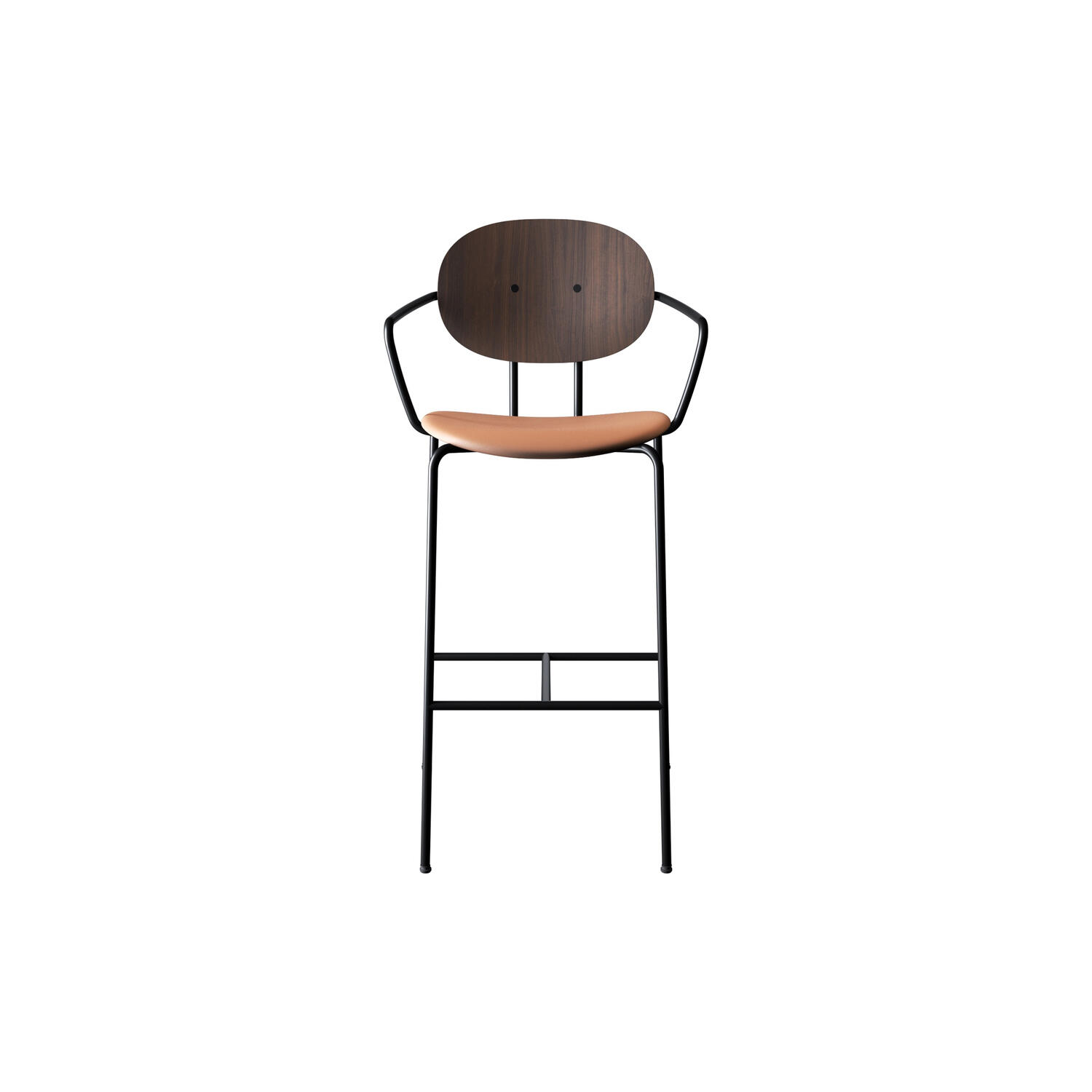 PIET HEIN Bar Chair with Arms, oiled walnut/Silk Cognac