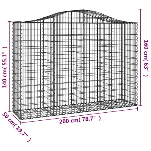 NNEVL Arched Gabion Basket 200x50x140/160 cm Galvanised Iron
