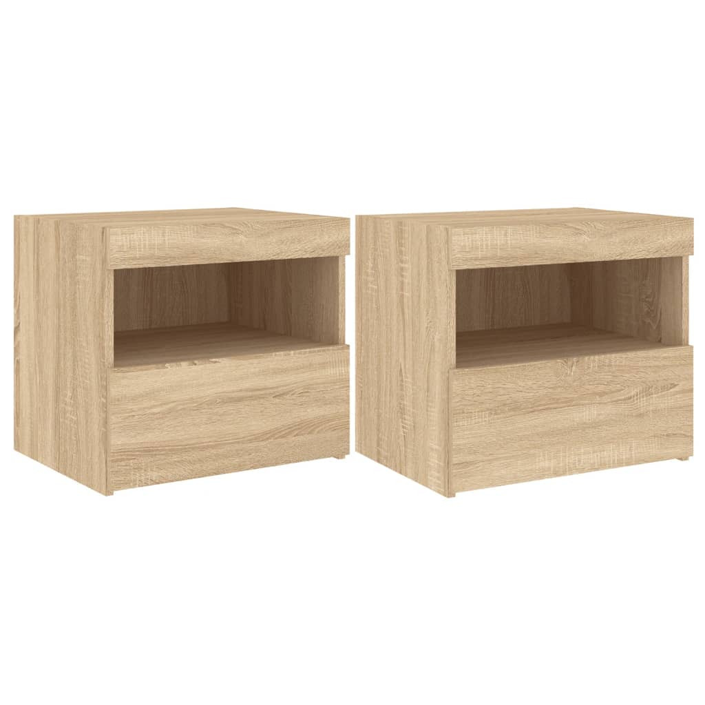 2x Szafka Nocna Stolik Komoda Brązowa z LED Do Sypialni 50x40x45 cm