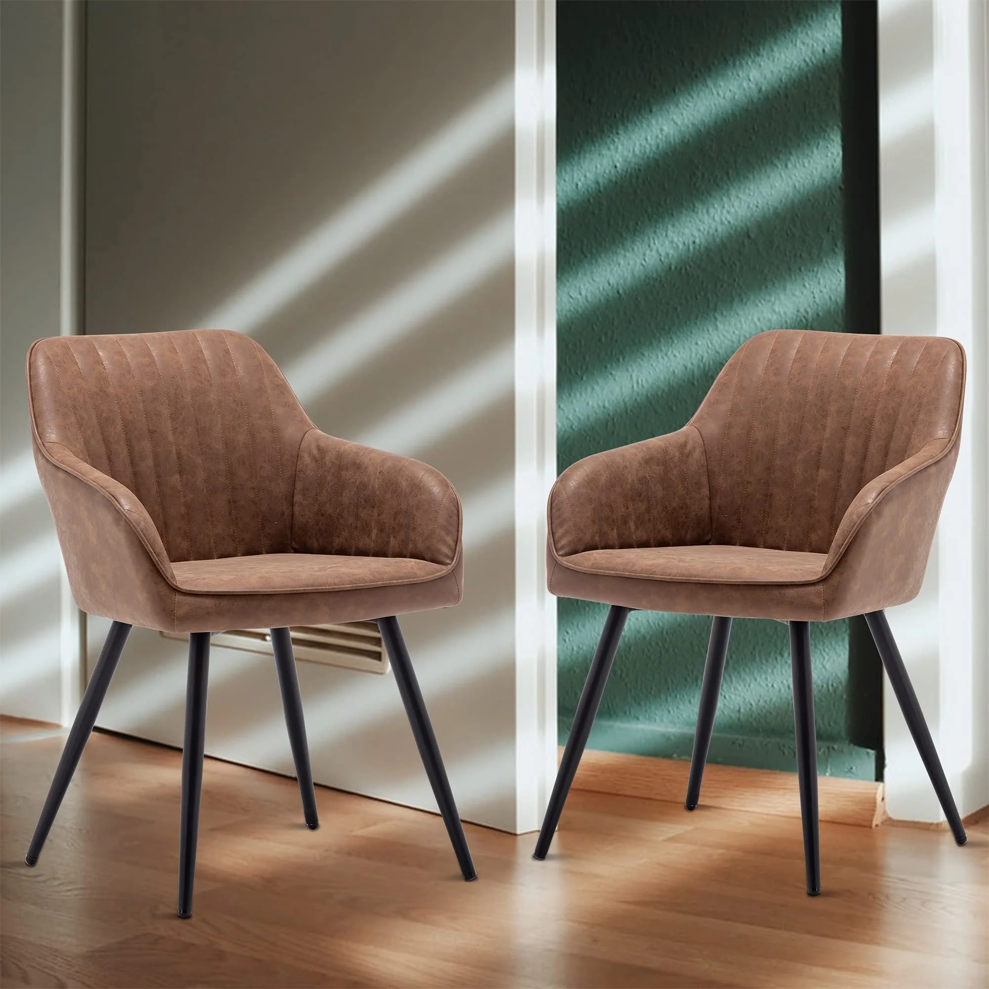 Dining Chairs set of 2 ,Faux Leather Accent Arm Chairs for Living Room Leisures/ Upholstered Chair with Metal Legs Set of 2