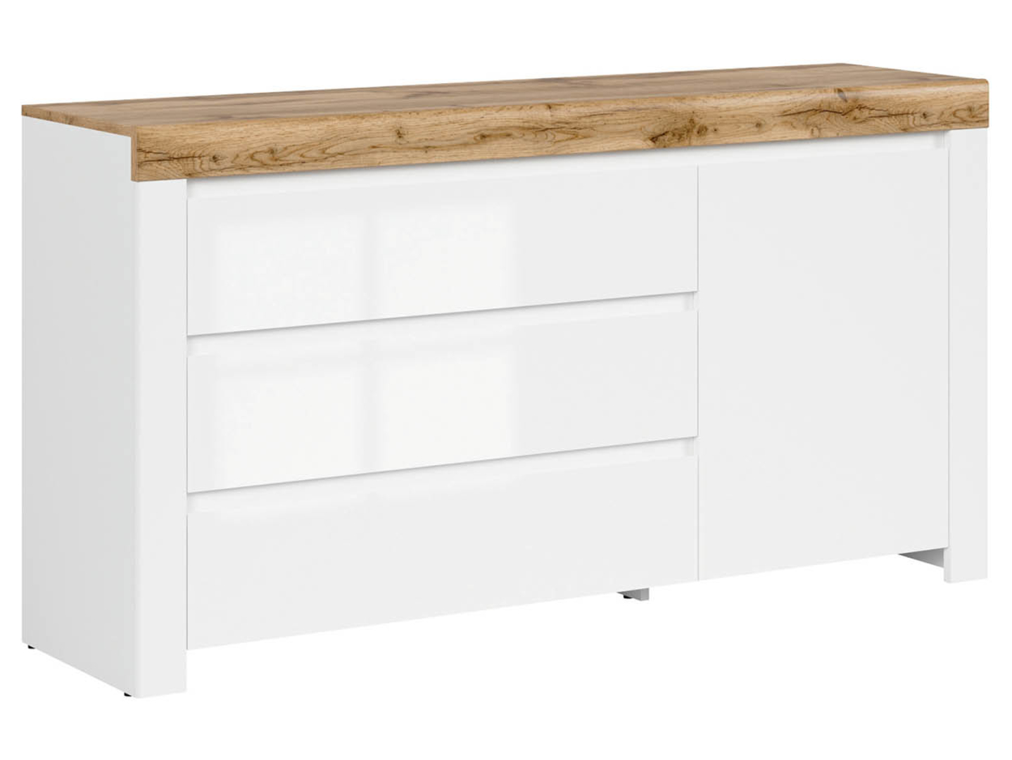 Komoda Holten 156 cm z drzwiami i 3 szufladami biała/dąb wotan