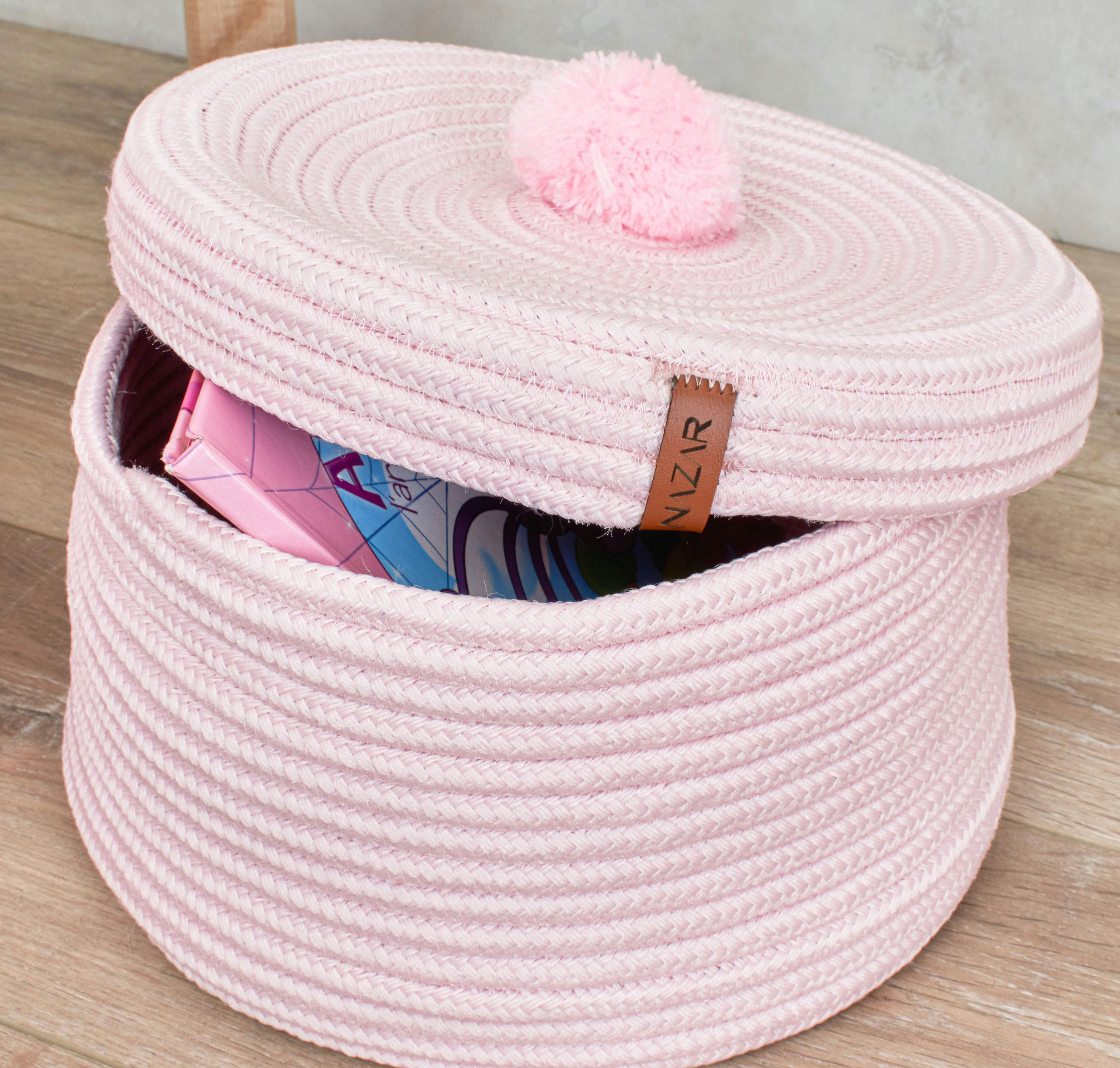 CALI - Panier enfant uni fait main rose - 25x15