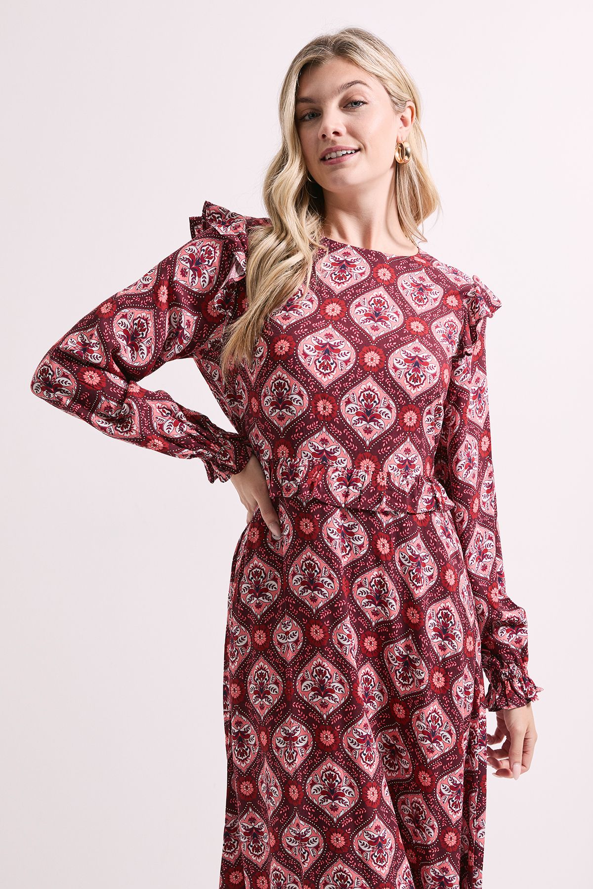 Dorothy Perkins Frill Detail Long Sleeve Midi Dress