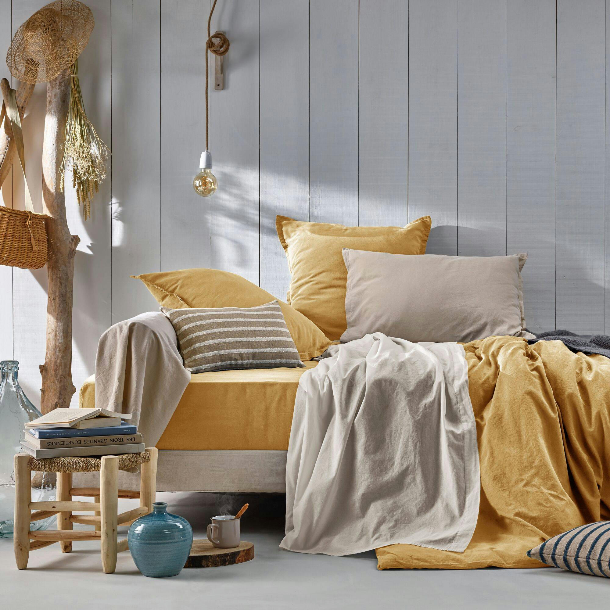 FLANDRES - Housse de couette en coton lin lavé curry 240 x 220 cm