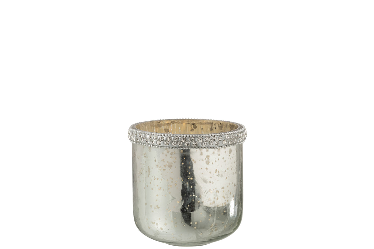 J-Line windlicht Diamant - glas - zilver - small - 2 stuks