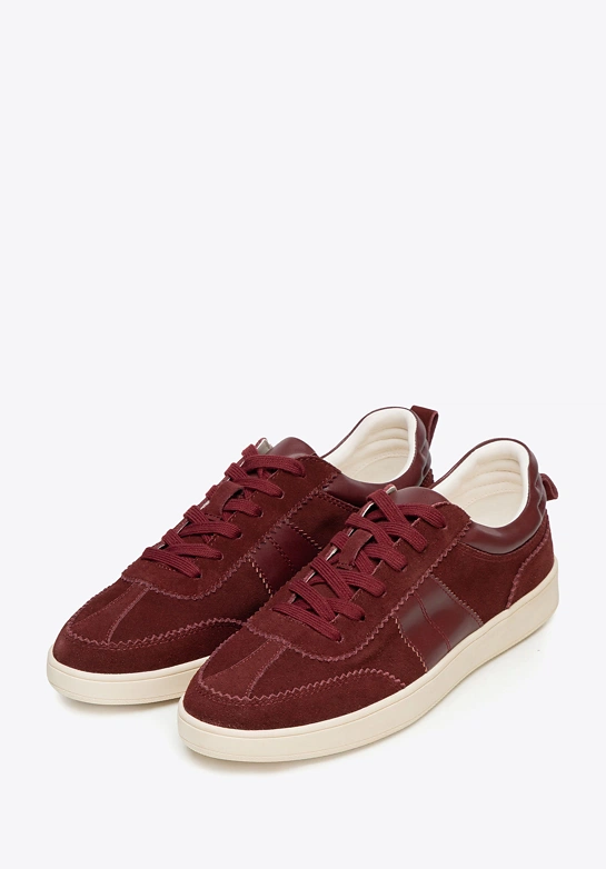 Damskie sneakersy ze skóry zamszowej bordowe