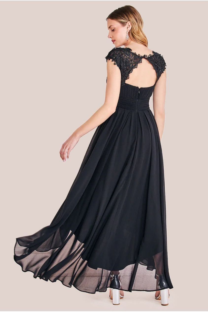 Goddiva Crochet & Pleated Top High Low Maxi