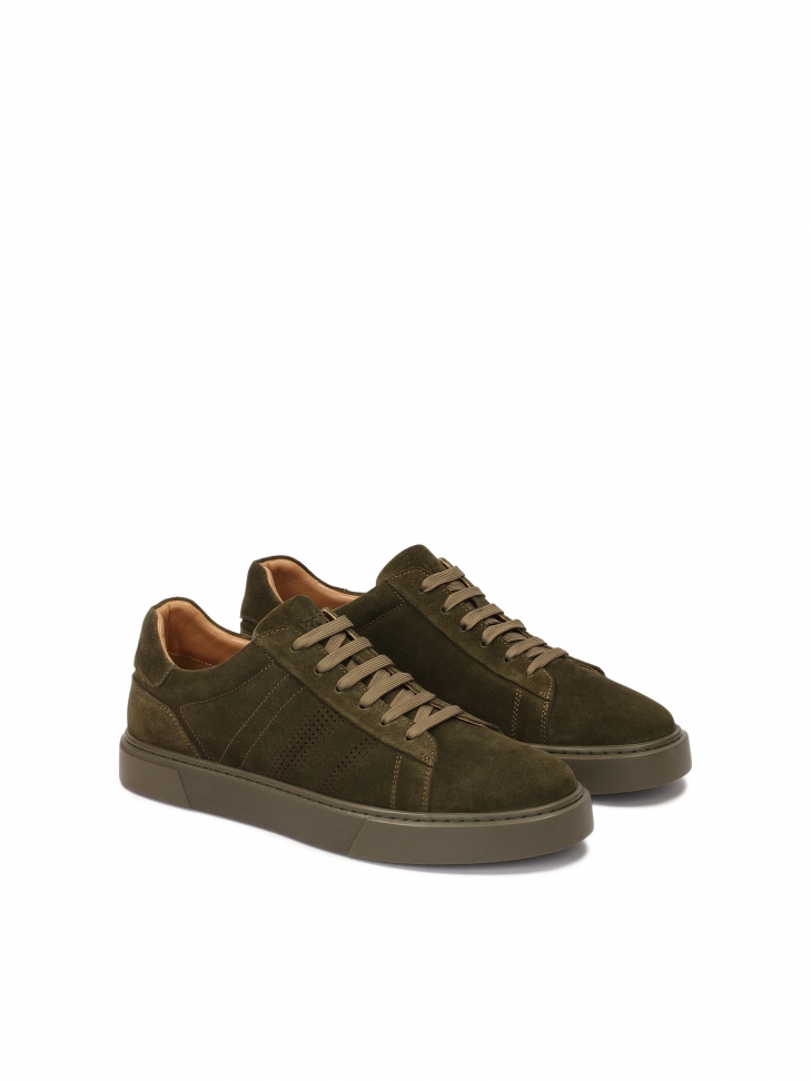Suede sneakers in khaki color