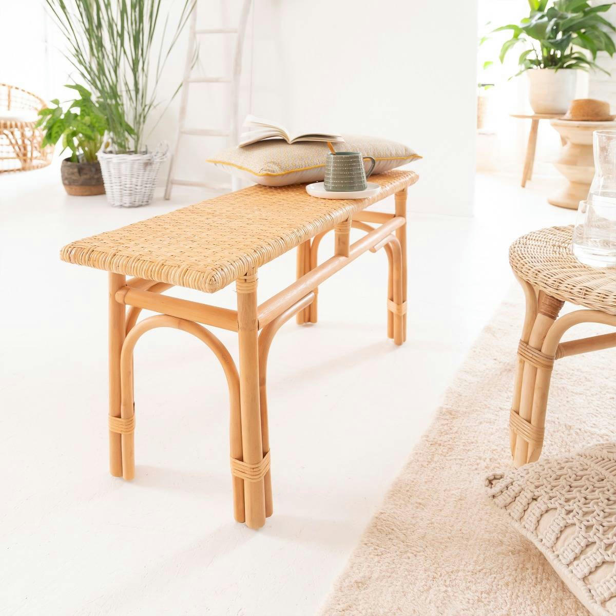 - Banc en rotin marron 98 cm