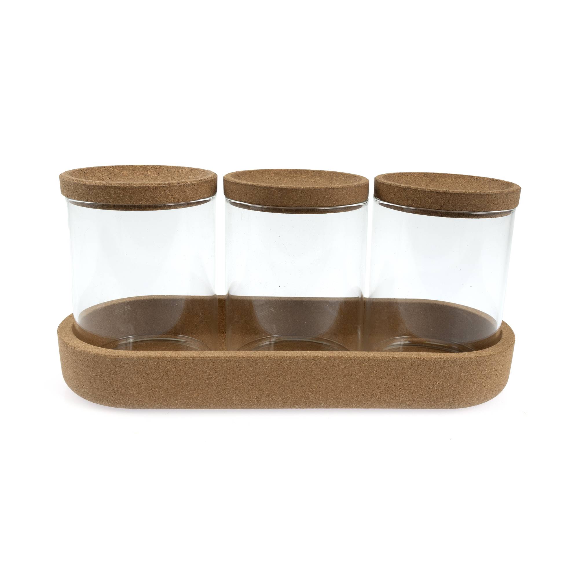 Glass Jars with Cork Tray 3 Pack