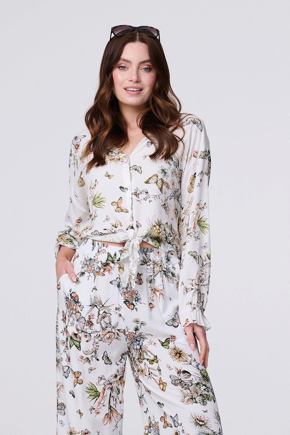 Izabel London Butterfly Print Long Sleeve Shirt