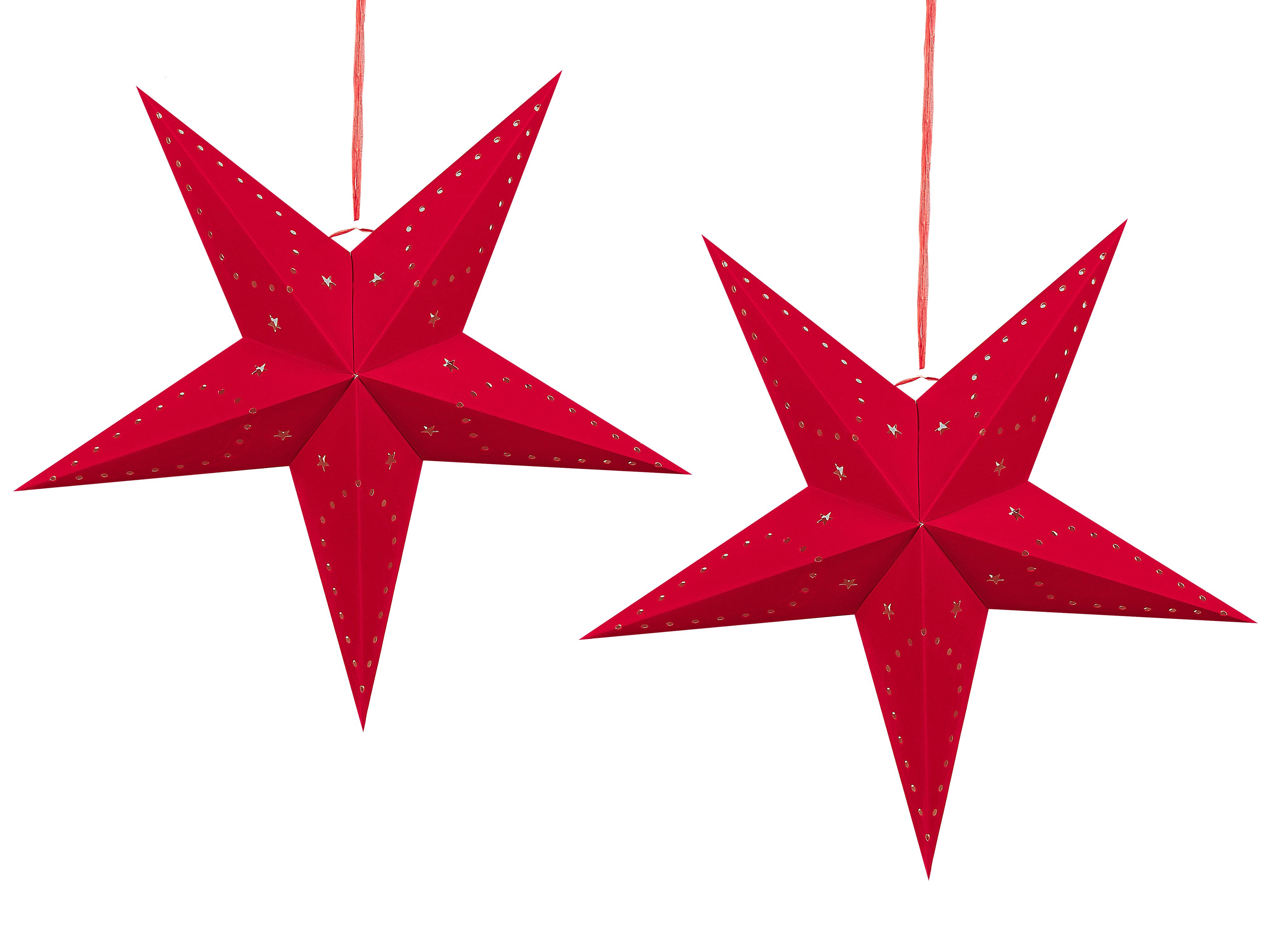 Set of 2 Hanging Decorations LED MOTTI Star 45 cm Red