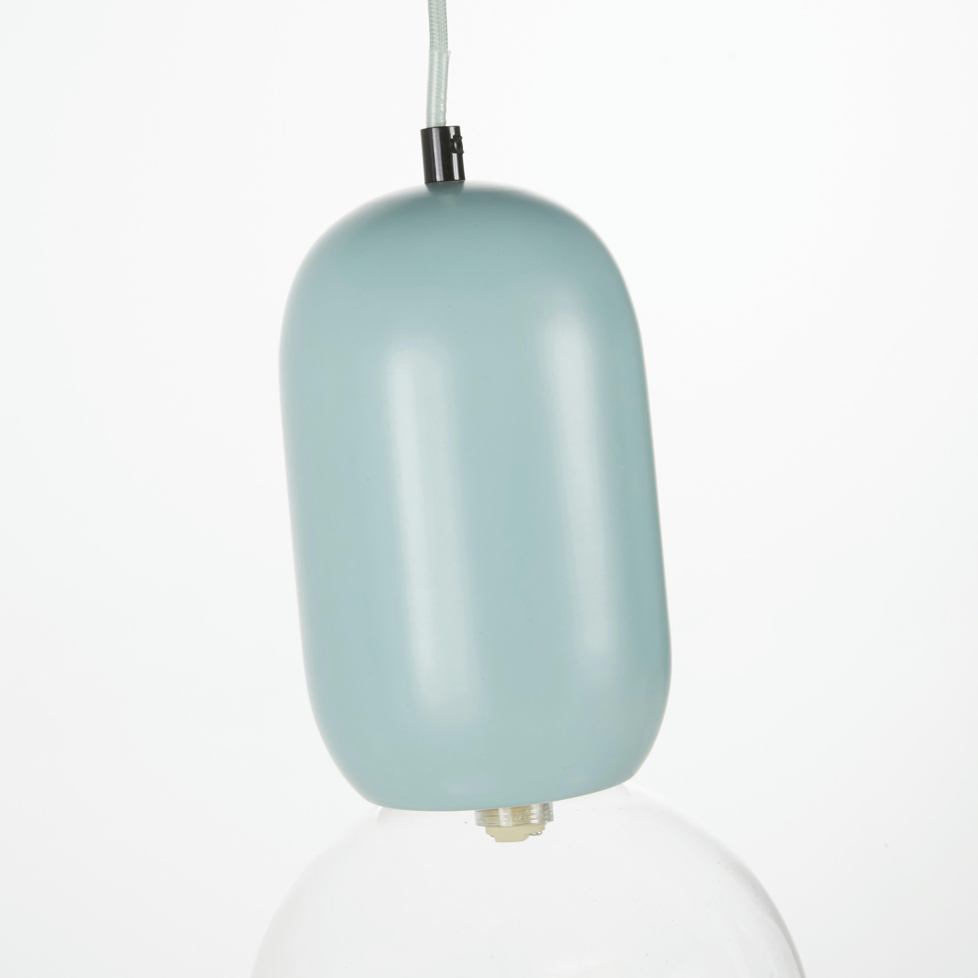 ELNIOS - Suspension rampe 3 abat-jours beige et bleu