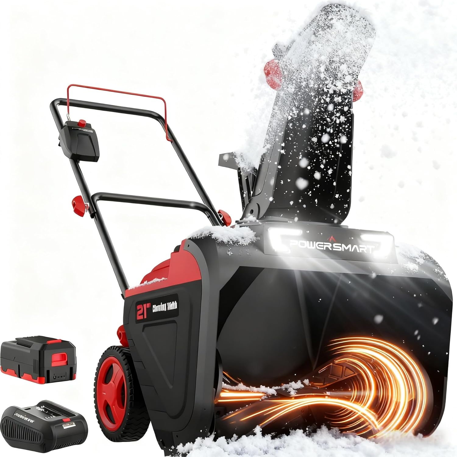 PowerSmart 40V Cordless Snow Blower  21'' Cleaning Width/6'' Cleaning Depth Snow Blower with LED Light & 30 FT Throwing Distance  Battery and Charger Included Perfect for Driveway Garden  Deck Garage