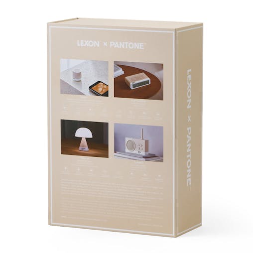 Lexon GIFT Set PANTONE - Includes Mino  Mini Speaker, Flip Classic Clock, Mina M Lamp, Thykho 3Speaker - Sand