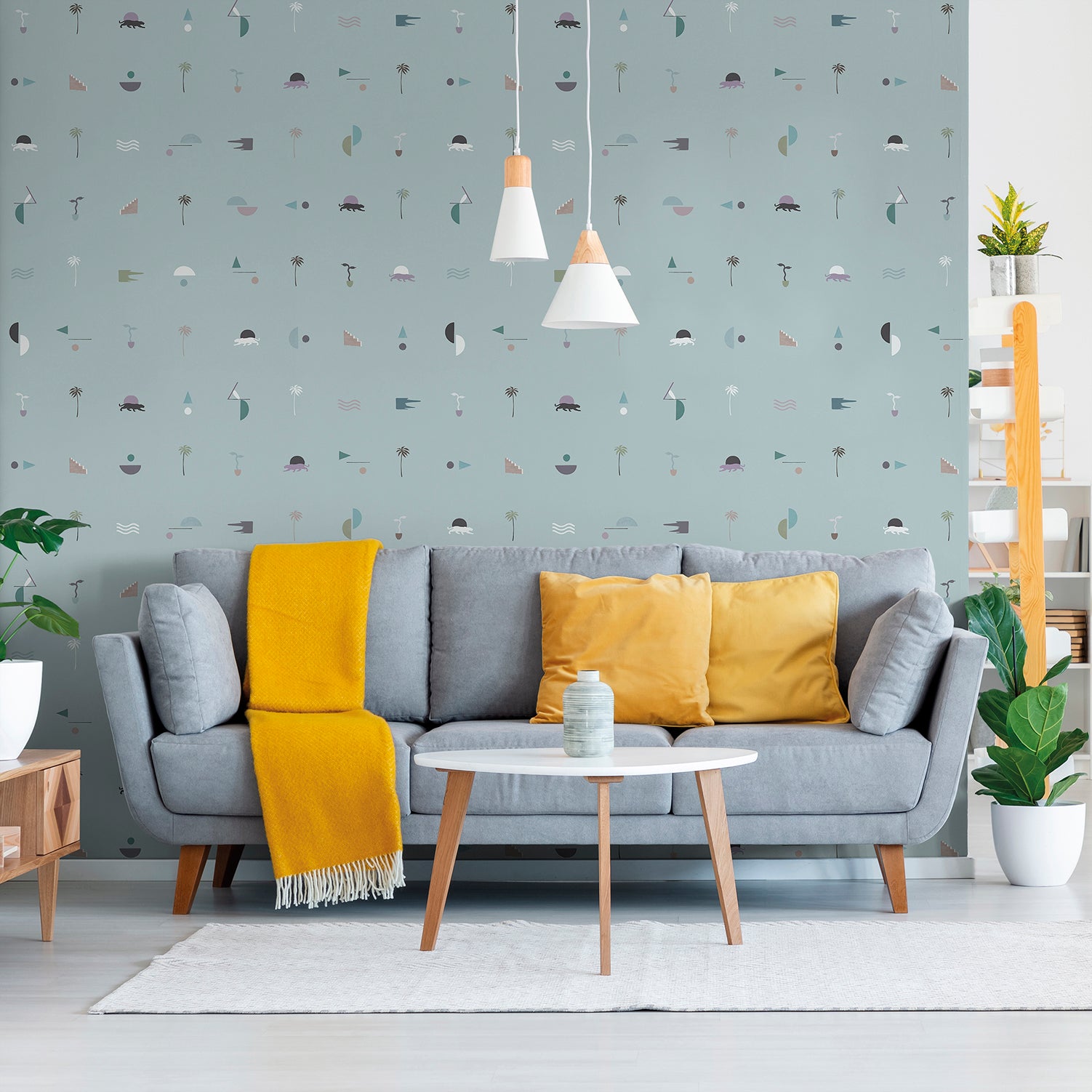 Sanders & Sanders fotobehang symbolen vergrijsd blauw - 300 x 106 cm - 640381
