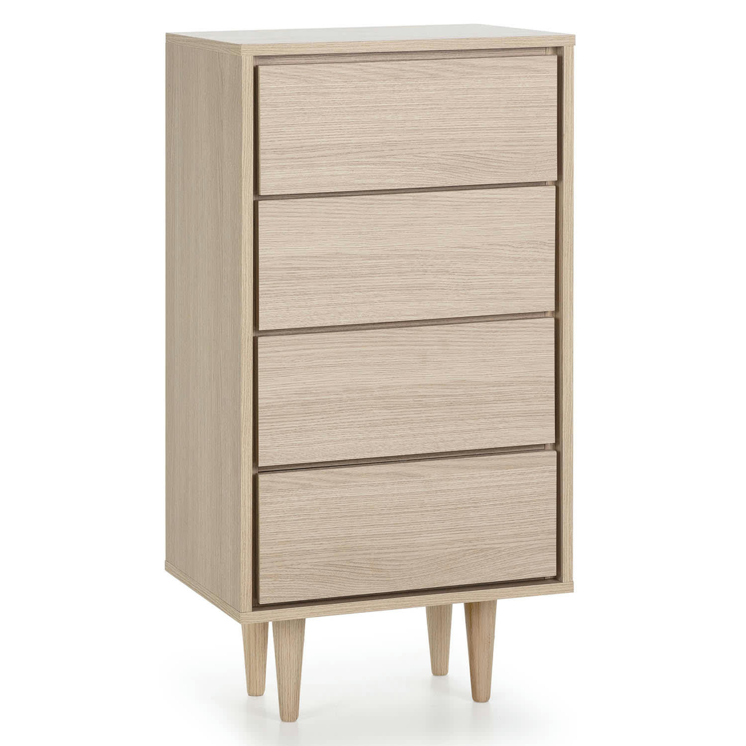 DENIA - Chiffonnier 4 tiroirs chêne/chêne, 45 cm longueur