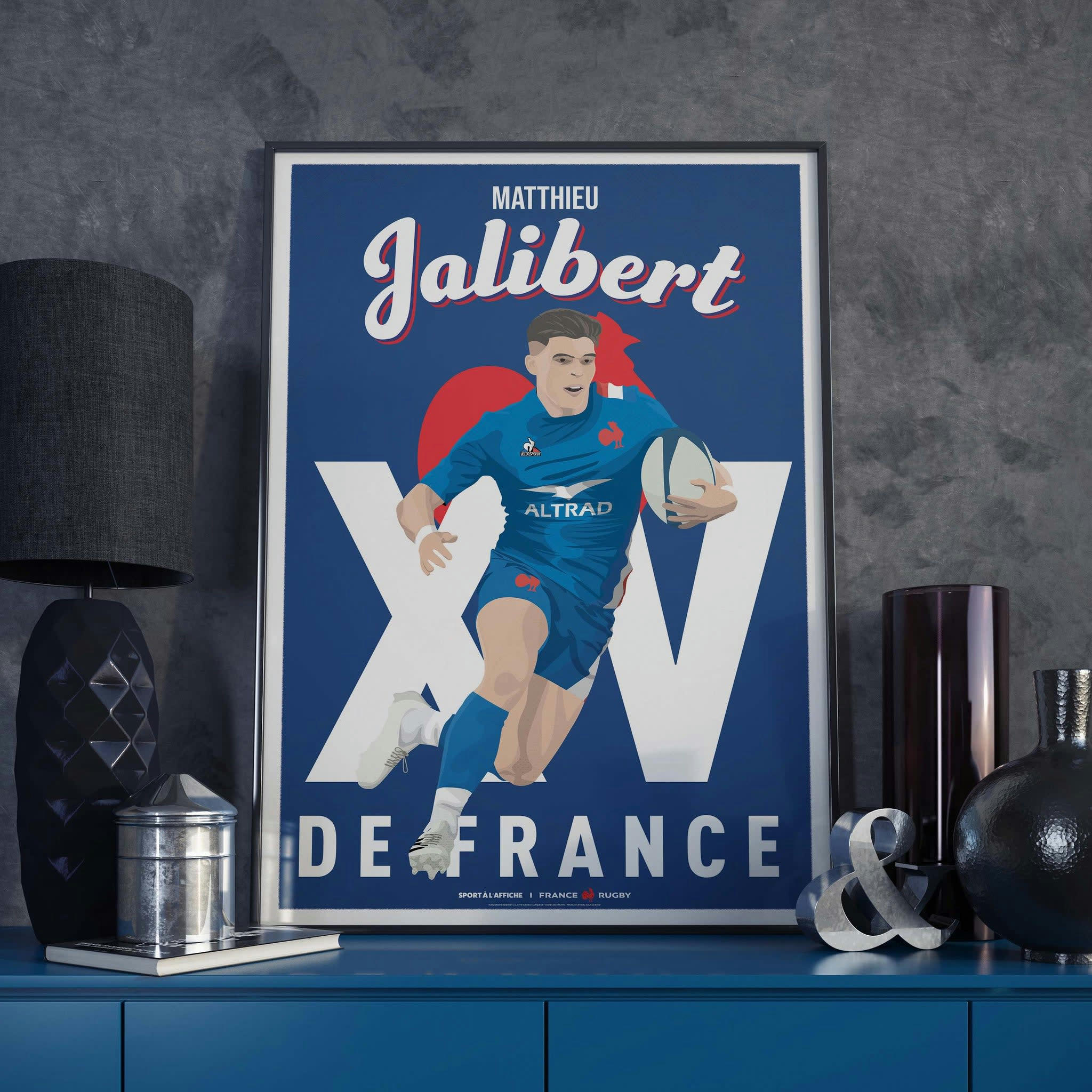 RUGBY - Affiche XV de France - Illustration Matthieu Jalibert 30 x 40 cm