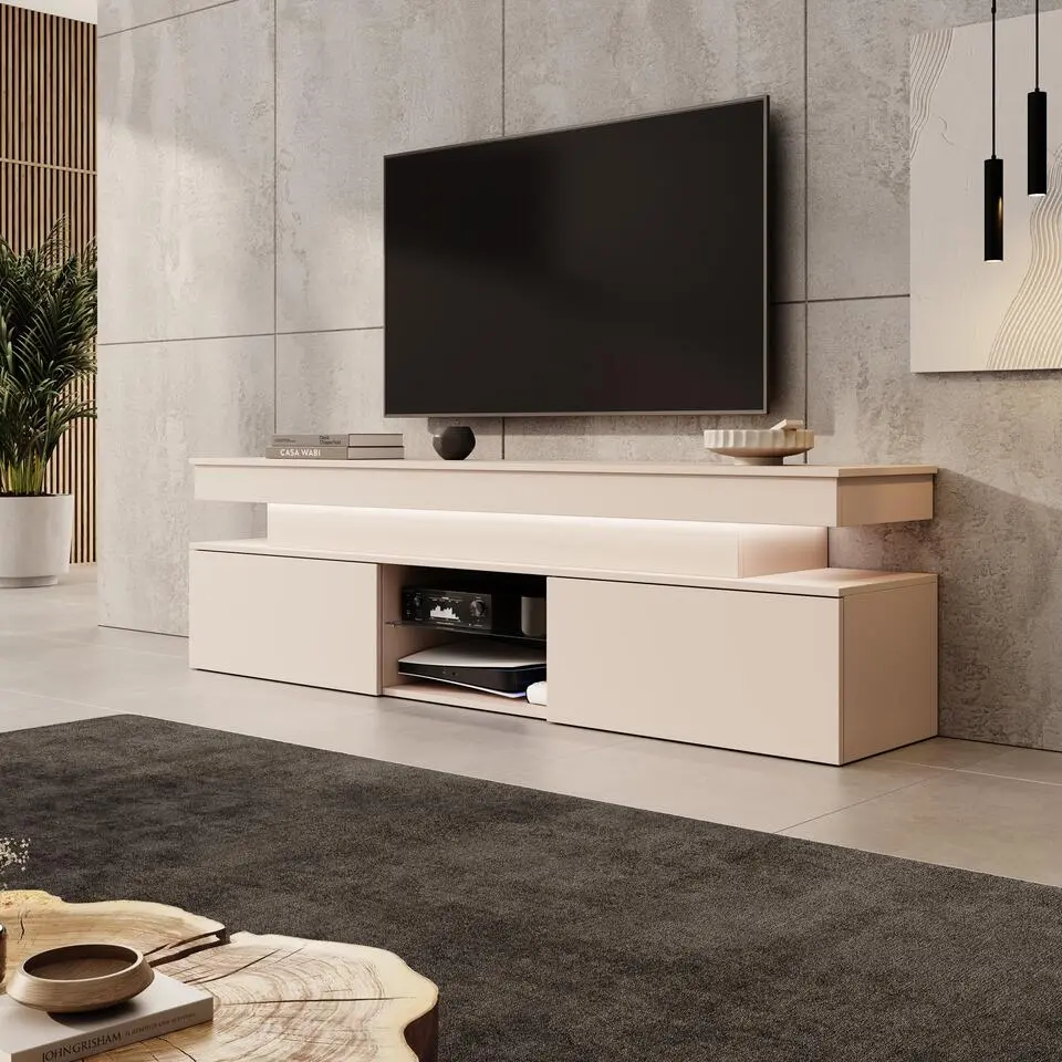 Meubella - Galan - TV-Meubel met LED - Beige - 190x39x54 cm